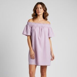 Vineyard Vines Striped Off The Shoulder Mini  Shift Dress Sweet Taffy Pink